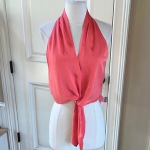 Banana Republic Silky Tie Knot Bubble Hem Orange Top New